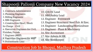 Shapoorji Pallonji Company New Vacancy 2024