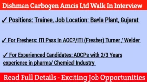 Dishman Carbogen Amcis Ltd Walk-In Interview 2024