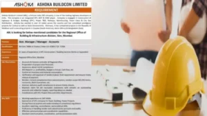 Ashoka Buildcon Ltd Job Opening