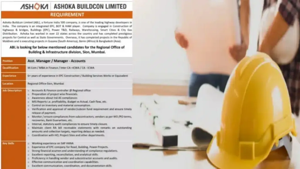 Ashoka Buildcon Ltd Job Opening